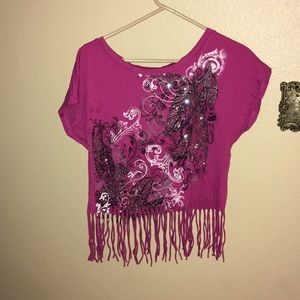 Sexy pink shredded crop top